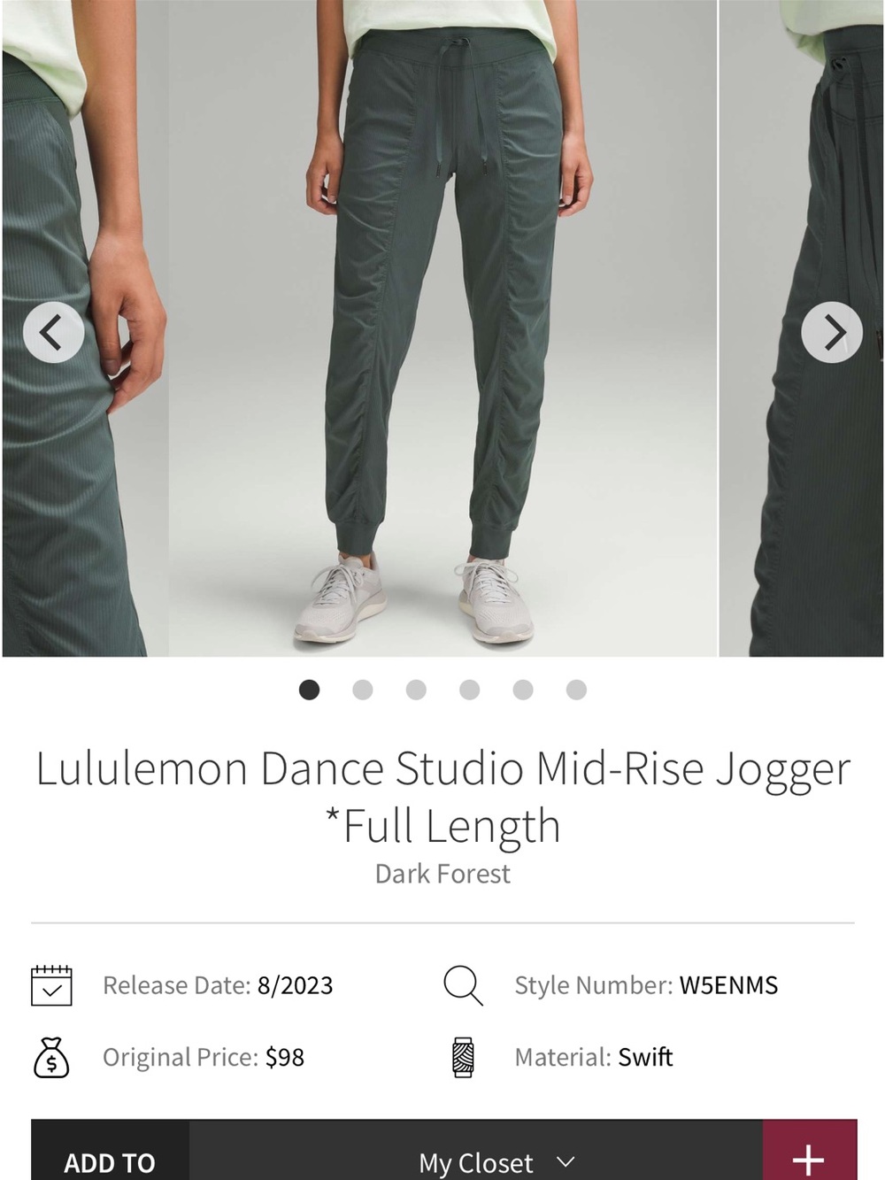 lululemon athletica Dance Studio Mid-Rise Jogger - Dark Forest Green